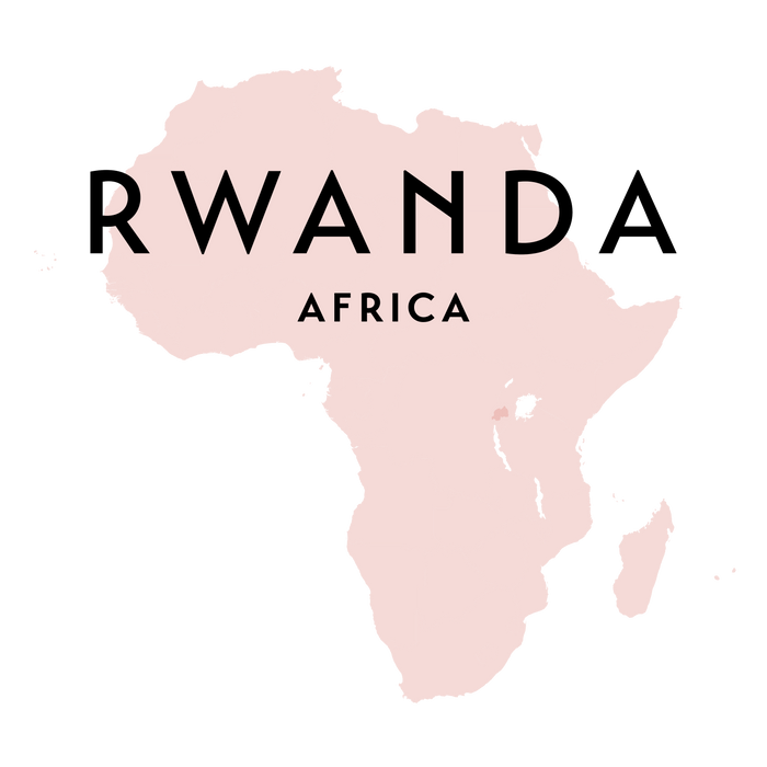 Kaffeebohnen von Simbi Kinazi, Mexico, mit Landkarte von Ruanda im Hintergrund, detailreiche Darstellung des Kaffeeprodukts.